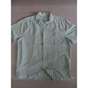 Tommy Bahama Men XL Short Sleeve Emblem Floral/Paisley Pure Silk Turquoise Shirt